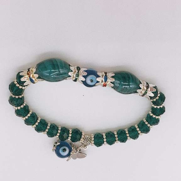 Hand Painted Beaded & Evil Eye Bracelet