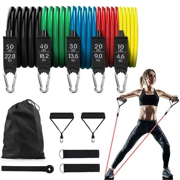 11pcs 150lbs Latex Resistance Bands Fitness Equipment