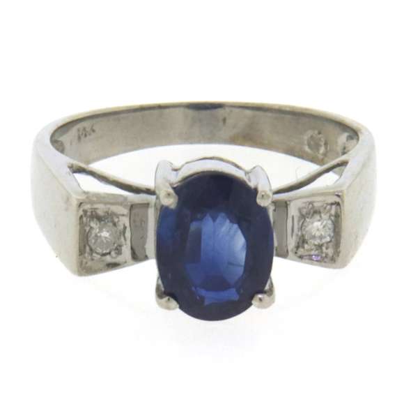 Excellent Blue Sapphire and Diamond Ring in White Gold