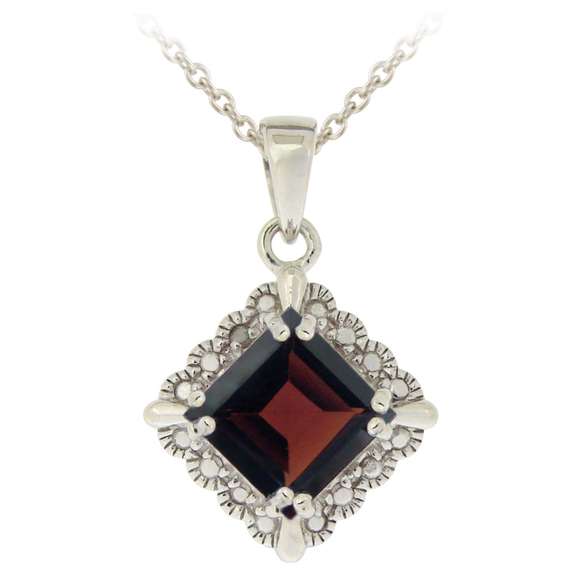 Sterling Silver 2.75ct Garnet & Diamond Accent Diamond Shape Necklace