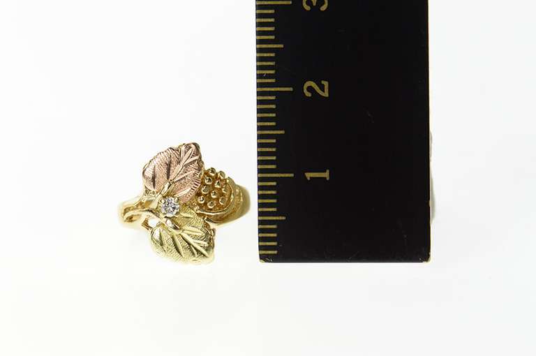 10K Yellow Gold Diamond Inset Black Hills Leaf Statement Ring