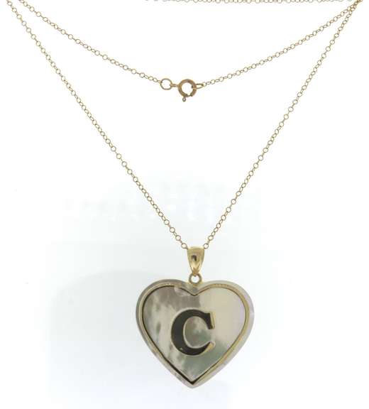 Cute Yellow Gold C Heart Shaped Pendant on Chain