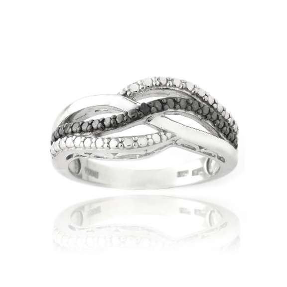 Sterling Silver Black Diamond Accent Black & White Wave Design Ring