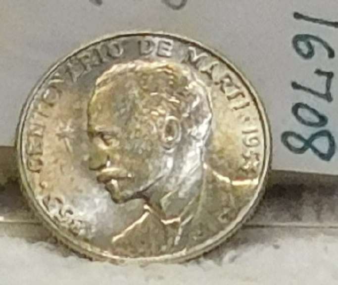 Cuba: Silver 1953  25 cts, Marti Commem near Unc