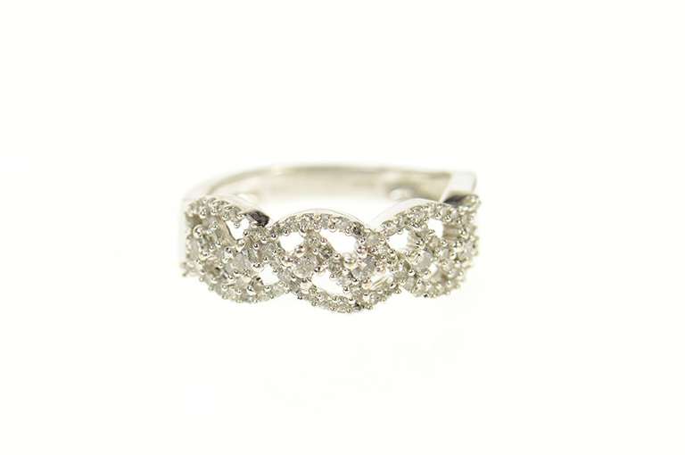 10K White Gold Pave Diamond Encrusted Braid Statement Band Ring