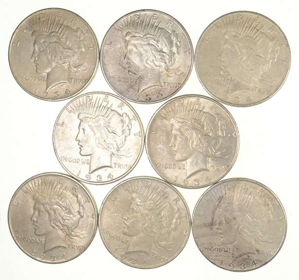 Lot (8) 1934-D Peace Silver Dollars