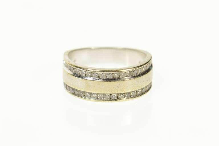 14K White Gold Diamond Inset Squared Channel Band Ring