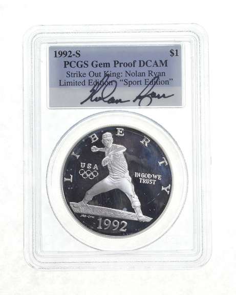 PROOF 1992-S Olympic Baseball Commem. Silver Dollar - Signed - PCGS