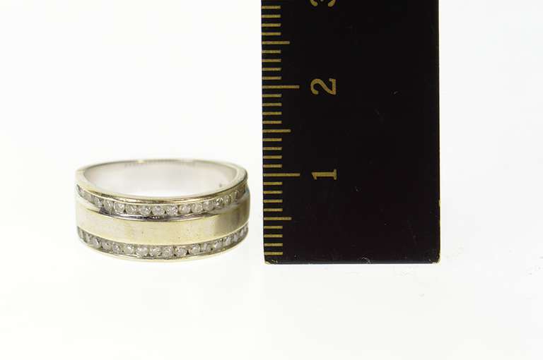 14K White Gold Diamond Inset Squared Channel Band Ring