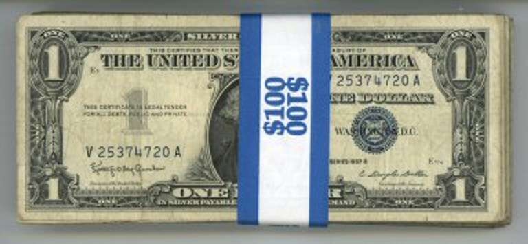Full pack of 100 1957 Series $1 Silver Certificates. Circs