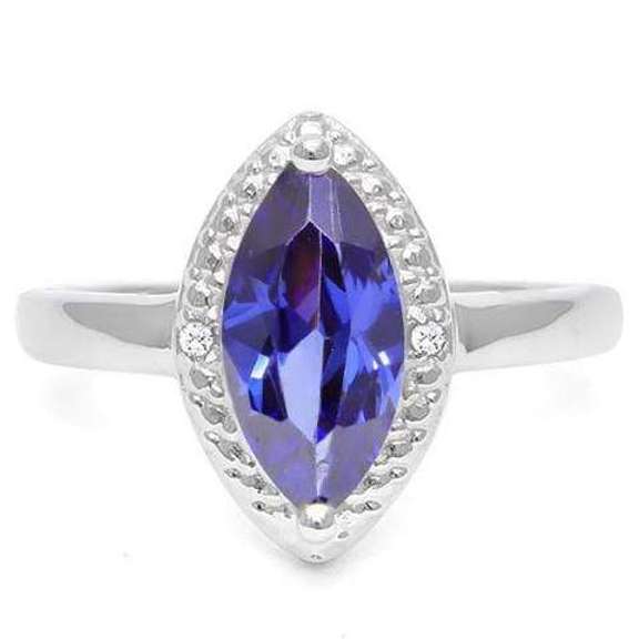STERLING SILVER 2.74 CT LAB TANZANITE & DIAMOND COCKTAIL RING
