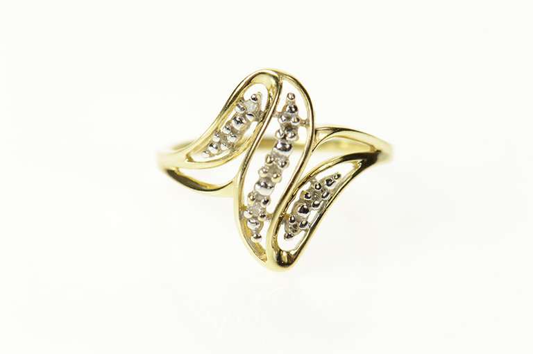 10K Yellow Gold Classic Diamond Wavy Zig Zag Bypass Ring