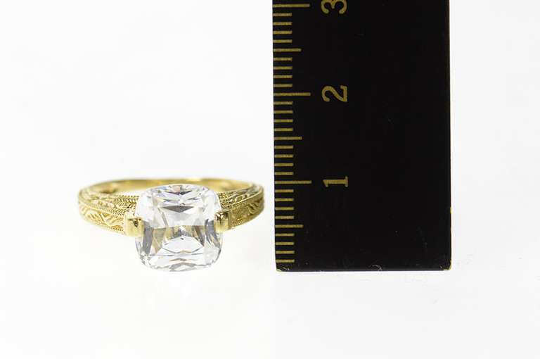 14K Yellow Gold Cushion Solitaire Ornate Travel Engagement Ring