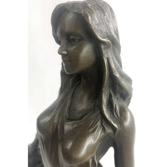 Farmer Girl with Flower Basket Bronze Sculpture