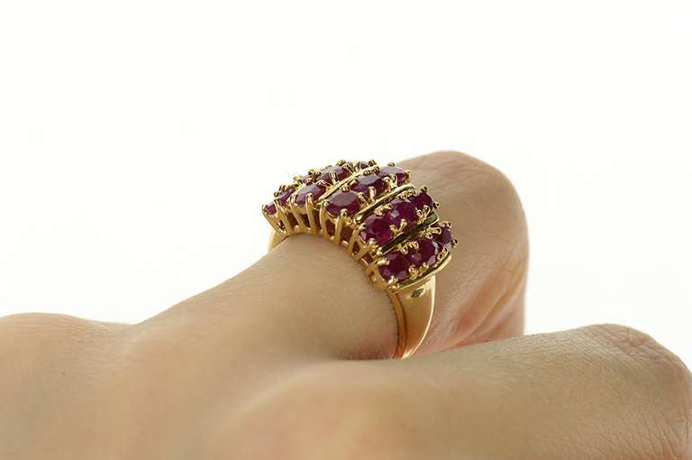 14K Yellow Gold Squared Natural Ruby Cluster Statement Ring