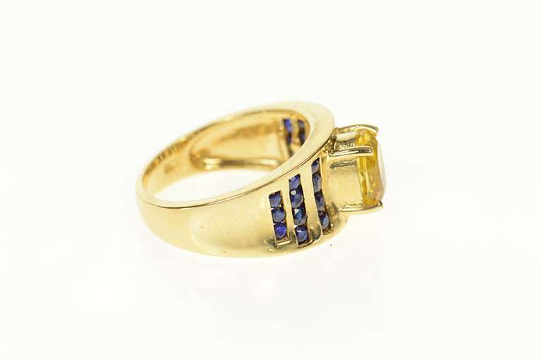 14K Yellow Gold Oval Citrine Sapphire Channel Accent Concave Ring