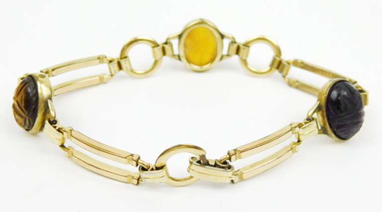 Vintage Gold-Filled Gemstone Scarab Bracelet