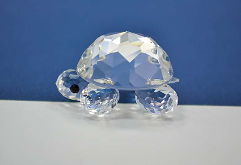 Vintage Swarovski Clear Multi Faceted Crystal Turtle Miniature Figurine, Endangered Spices Series