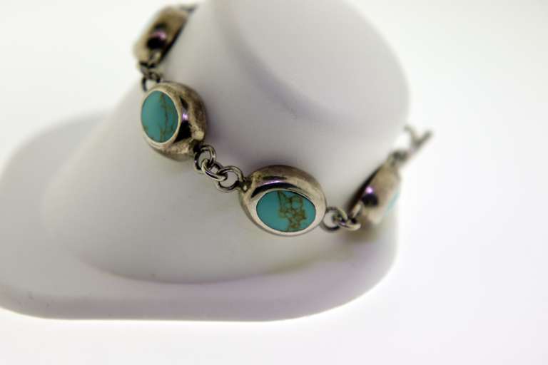 vintage Sterling Silver Turquoise Link Bracelet