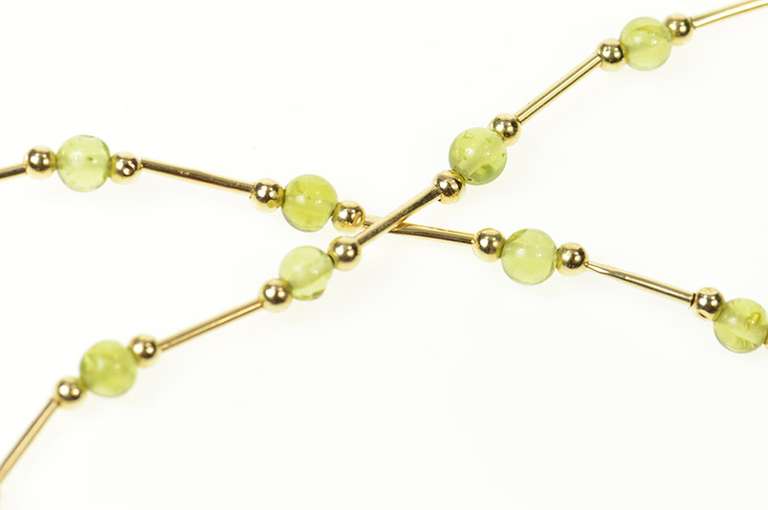 14K Yellow Gold 4.6mm Peridot Beaded Bar Link Chain Necklace