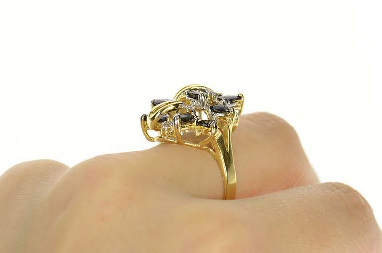 14K Yellow Gold Pear Natural Sapphire Diamond Accent Cocktail Ring