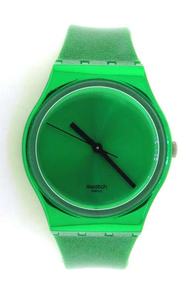 Swatch Green Glitter Silicone Strap Watch