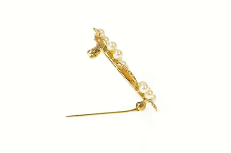 14K Yellow Gold Retro Classic Pearl Cluster Leaf Round Pin/Brooch
