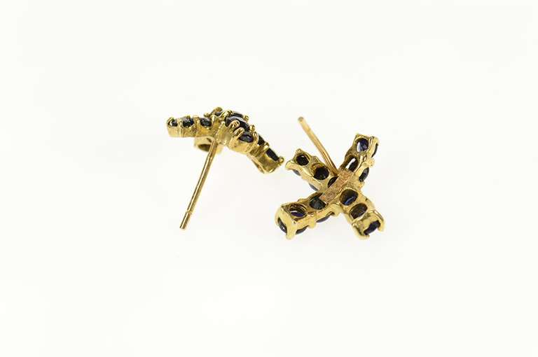 10K Yellow Gold Sapphire Rounded Criss Cross X Stud Earrings