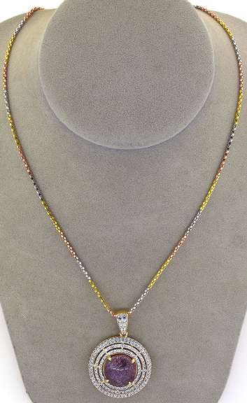 Majestic Massive 20.00CTS Cabochon Cut Natural Star Ruby & Sapphire Necklace in 3-Tone Sterling Silver