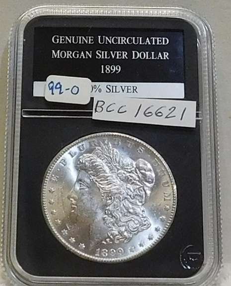 1899-O Morgan Dol PCS Cert Unc.  Exceptional luster and strike.
