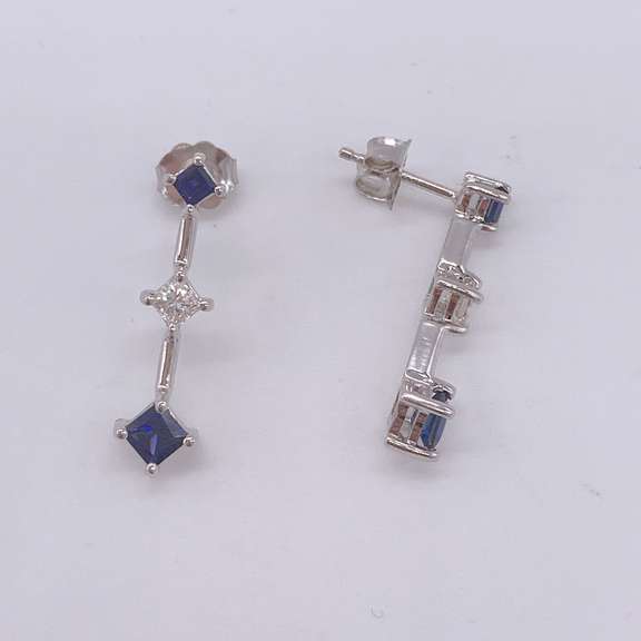 14kt Gold, Blue Sapphire, & Diamond Earrings