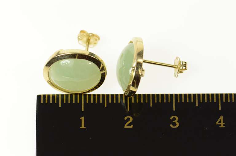 14K Yellow Gold Oval Jadeite Cabochon Classic Stud Earrings