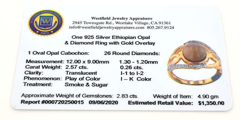 Ethereal Cabochon Cut Ethiopian Opal & Diamond Ring in Vermeil