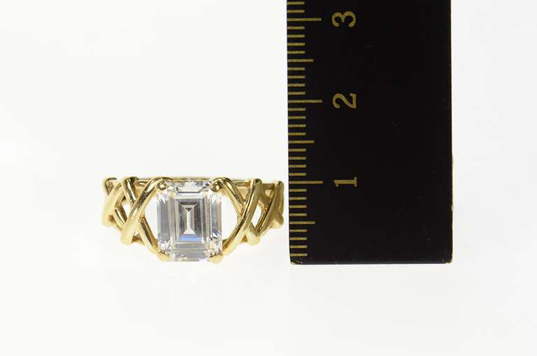 14K Yellow Gold Emerald Cut Woven Design Travel Engagement Ring