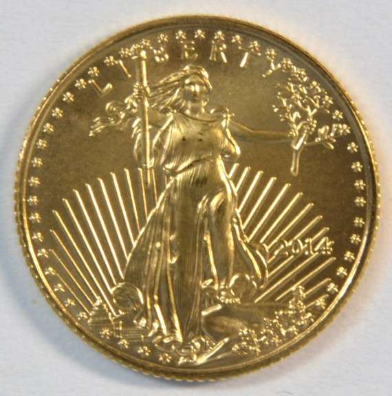Pristine-perfect Gem BU 2014 $5 American Gold Eagle coin