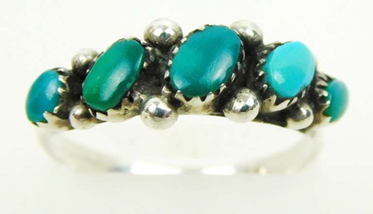 Sterling Silver Ring with 5 Turquoise Stones, Size 6