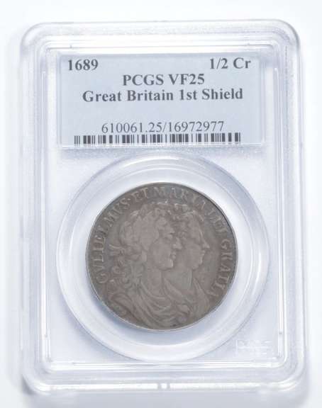 VF25 1689 Great Britain 1/2 Crown - 1st Shield - Graded PCGS