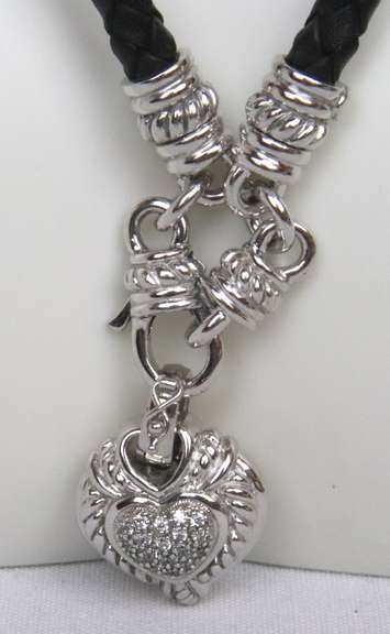 Judith Ripka Heart Enhancer on Braided Leather Cord