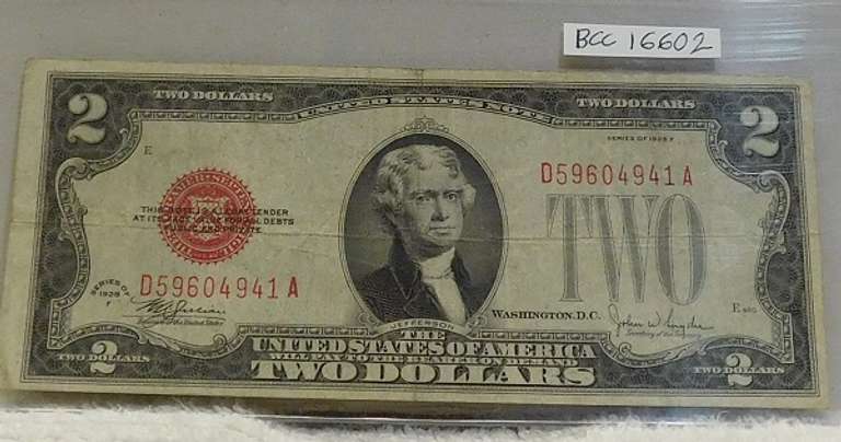 1928-F $2. US Note Red Seal circ, first yr of issue for sm size