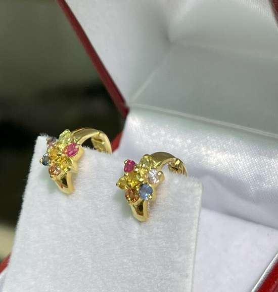 Adorable 14kt Yellow Gold & Sapphire Hoop Earrings