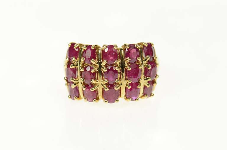 14K Yellow Gold Squared Natural Ruby Cluster Statement Ring