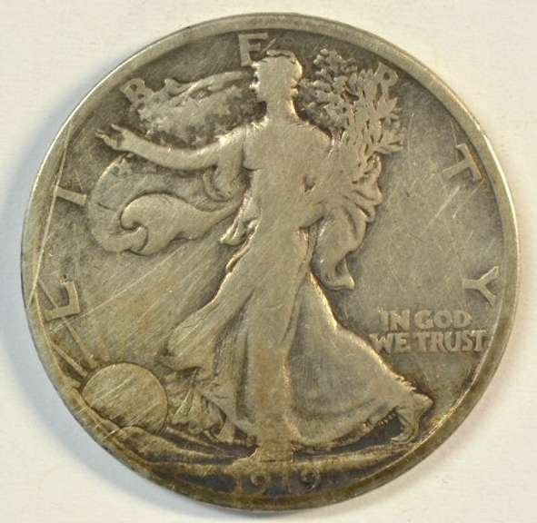 Very scarce 1919-S Walking Liberty Half Dollar in Fine