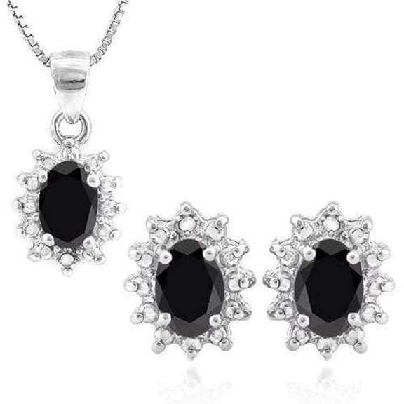 1 4/5 CARATBLACK SAPPHIRE & DIAMOND STERLING SILVER JEWELRY SET
