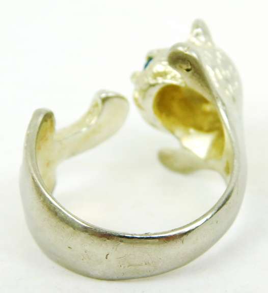 Solid Sterling Silver Wrap-Around Cat Ring, Size 7.5