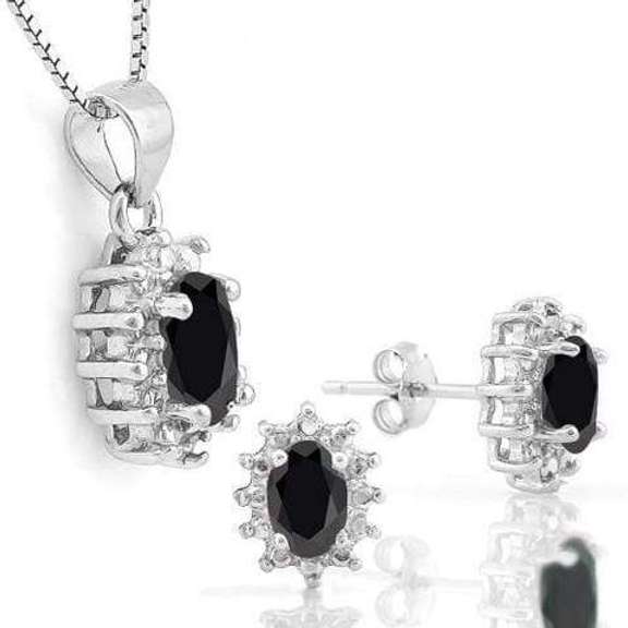 1 4/5 CARATBLACK SAPPHIRE & DIAMOND STERLING SILVER JEWELRY SET