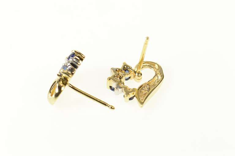 14K Yellow Gold Classic Sapphire Diamond Heart Stud Earrings