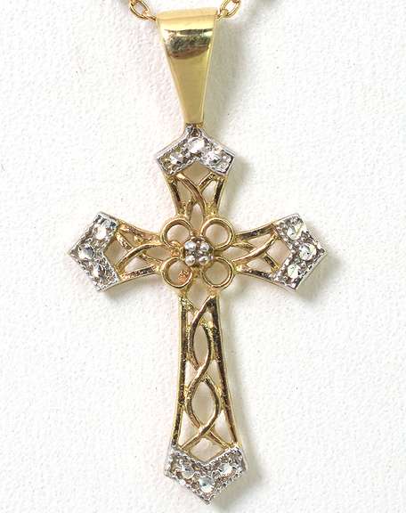 Gorgeous Filigree Cross Necklace in 2-Tone Gold