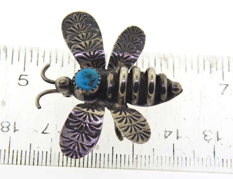 Vintage Turquoise Sterling Silver Bee Brooch