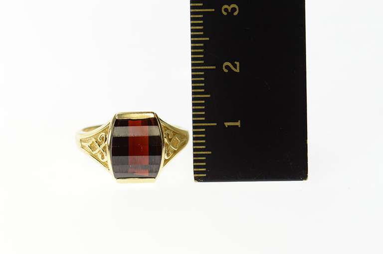 14K Yellow Gold Faceted Garnet Fancy Solitaire Statement Ring