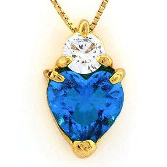 SOLITAIRE HEART SHAPE CREATED AQUAMARINE STONE GERMAN SILVER PENDANT CHARM